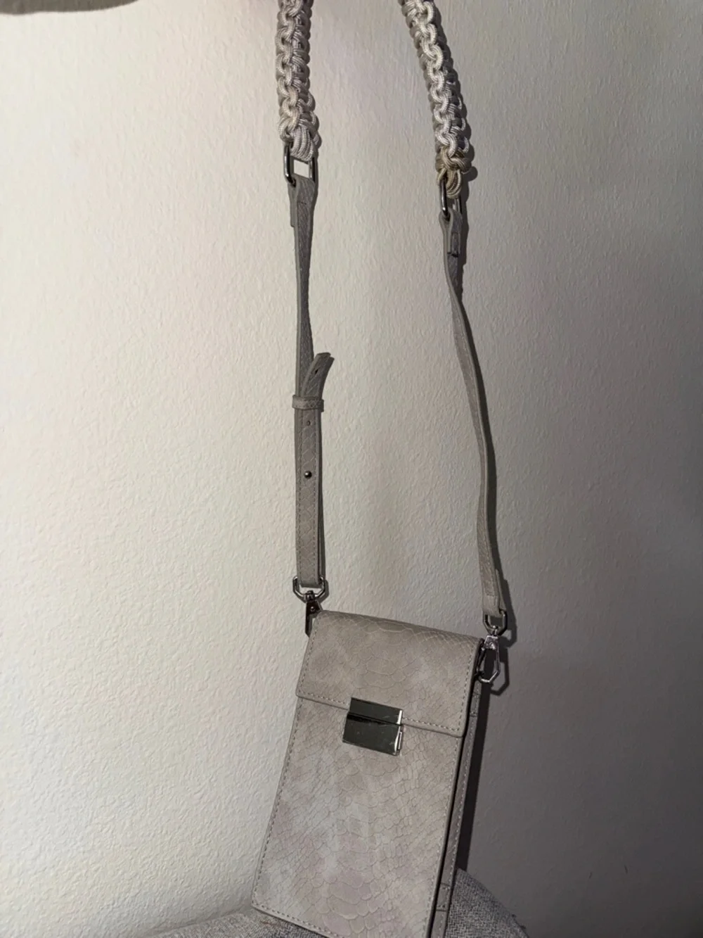 Light Gray Snake-Embossed Crossbody Bag